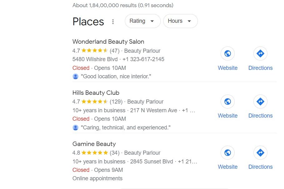 Google My Business Listing for Beauty Salons Business