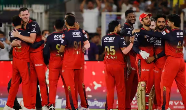 Royal Challengers Bengaluru lifting IPL trophy after final win against Punjab Kings