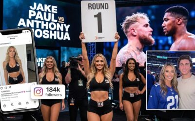 Here is the descriptive alt text for the featured image: **A dramatic illustration of a boxing ring arena under bright spotlights, featuring a ring girl holding a round card, designed as a blog cover image for the viral story about Marissa Ayers and the Jake Paul vs. Anthony Joshua fight.**